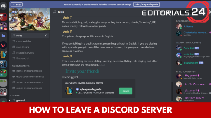 how to leave a discord server