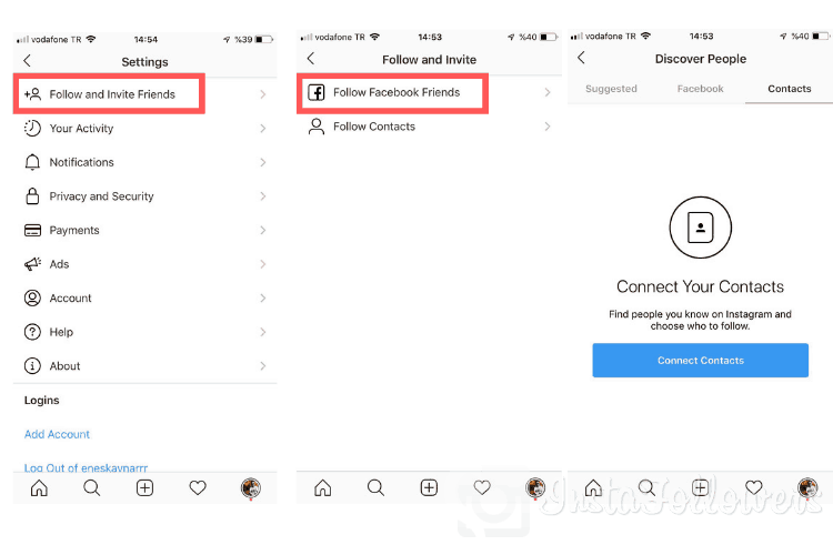 how to find contacts on instagram
